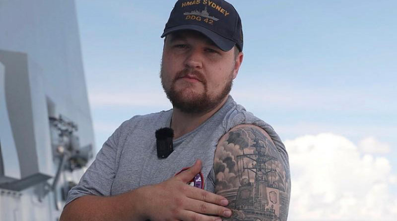 May 18 marks five years since the commissioning of HMAS Sydney V – Able Seaman Harley Orpin has a particular strong affinity to the ship, with an elaborate tattoo of it on his arm. Story by Lieutenant Hinako Shiraishi.